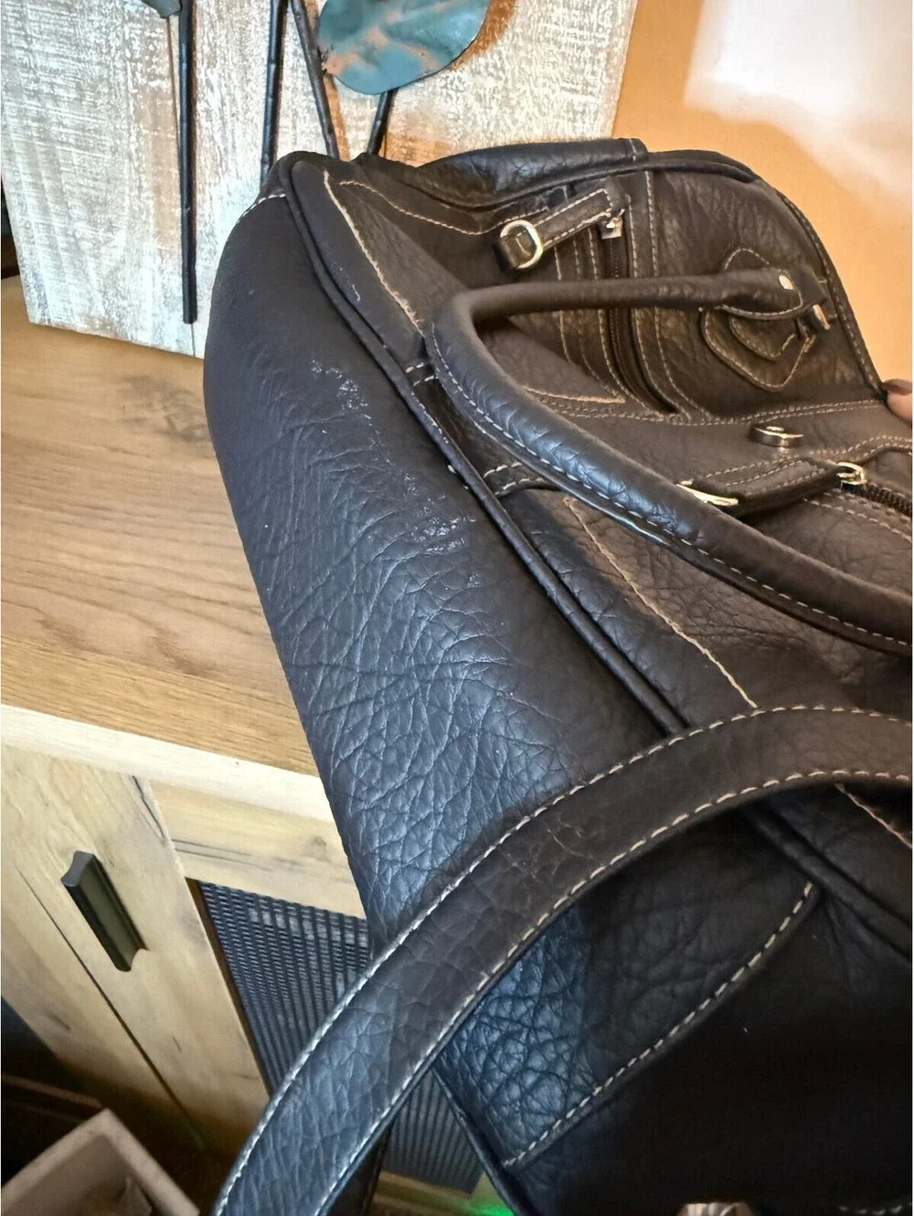 Rosetti Black Faux Leather Shoulder Satchel/Top Handle Purse